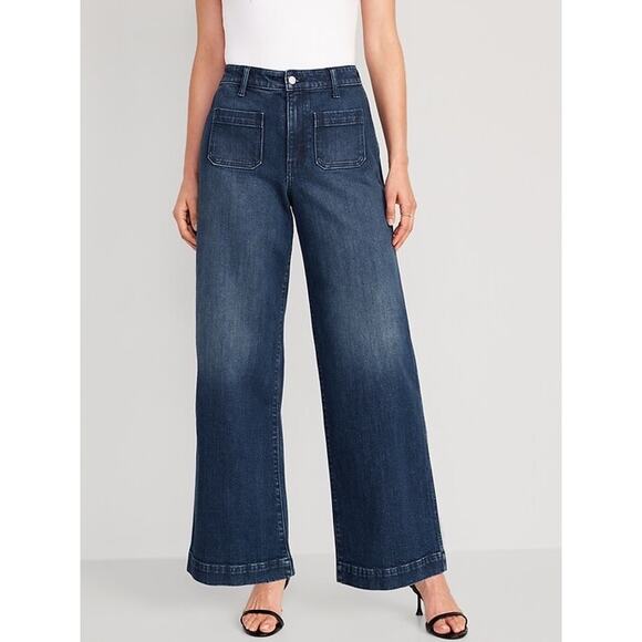 Old Navy Denim - Old Navy Extra High-Waisted Trouser Wide-Leg Jeans Women's Dark Wash Denim - 10L